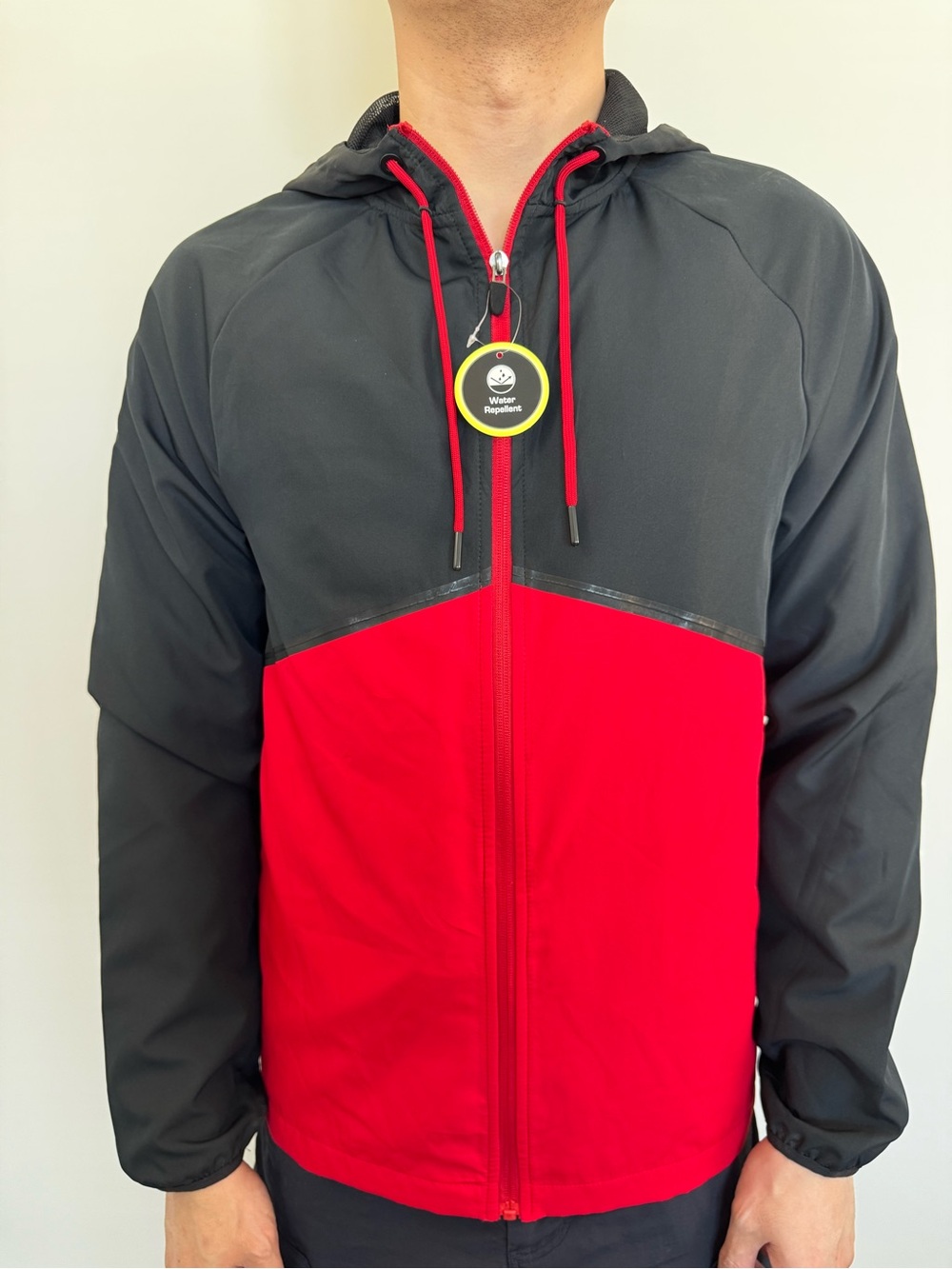 Athletic Works Black and Red Hooded Windbreaker Jacket